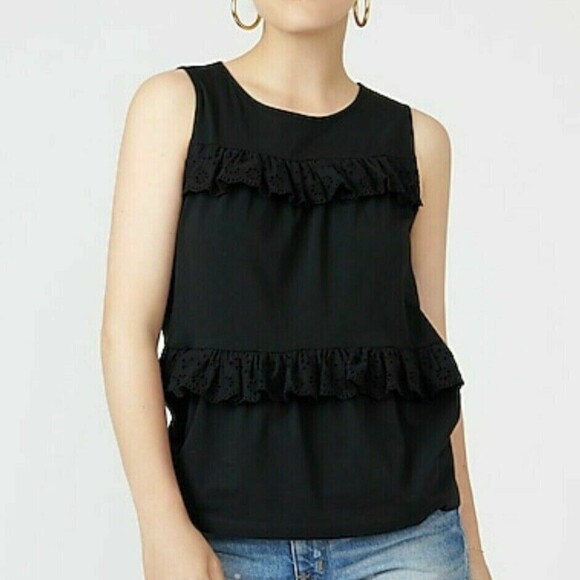 J. Crew Tiered Eyelet Ruffle Shirt  - Black S - Picture 1 of 6